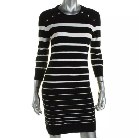 Calvin Klein stripped sweater dress black white - Picture 2 of 8